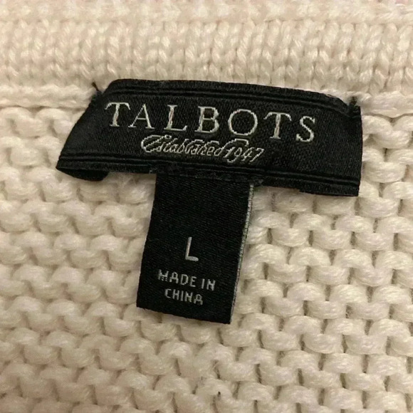 Talbots women’s large cream knit faux wrap sweater 100% cotton - Picture 6 of 8